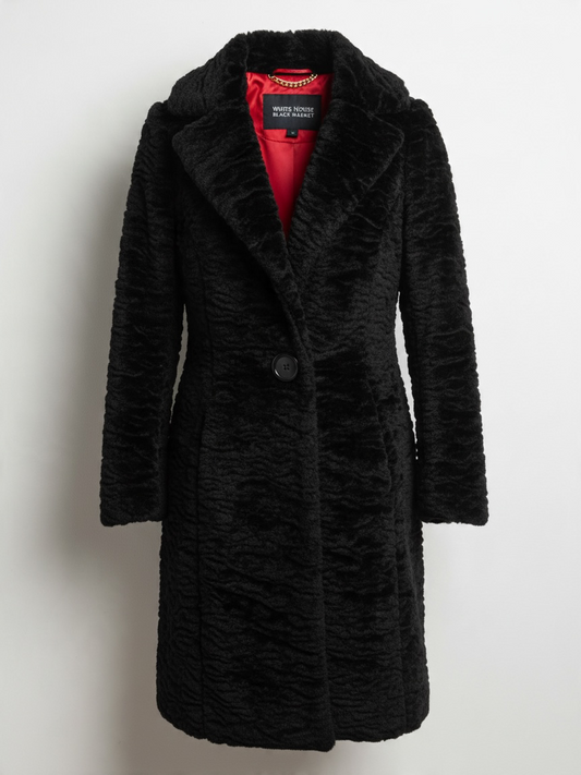 Preloved White Black House Market Faux Fur Coat Size Small Black