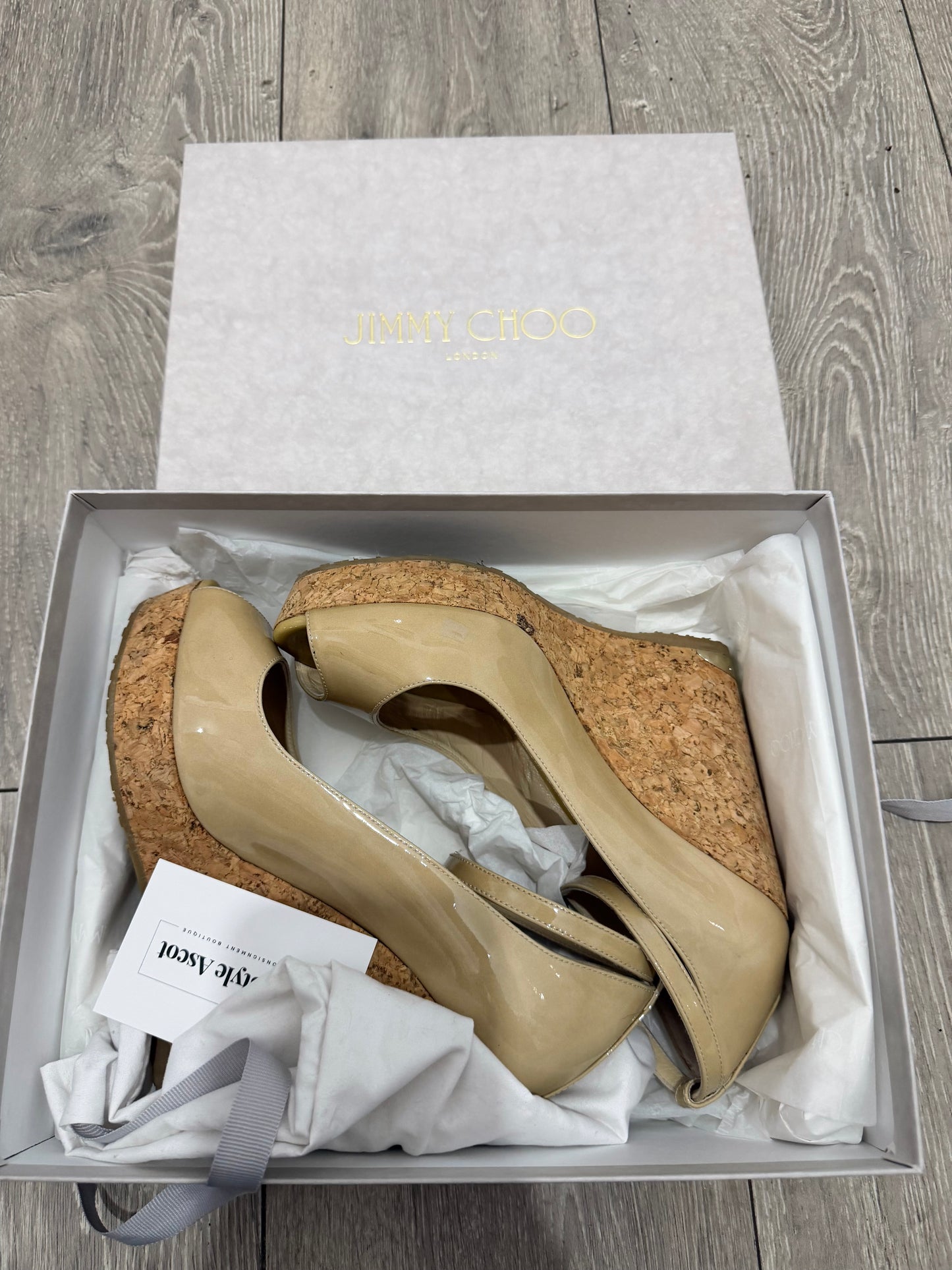 Neutral Jimmy Choo Wedges, Size 38.5 (Fit a 6)