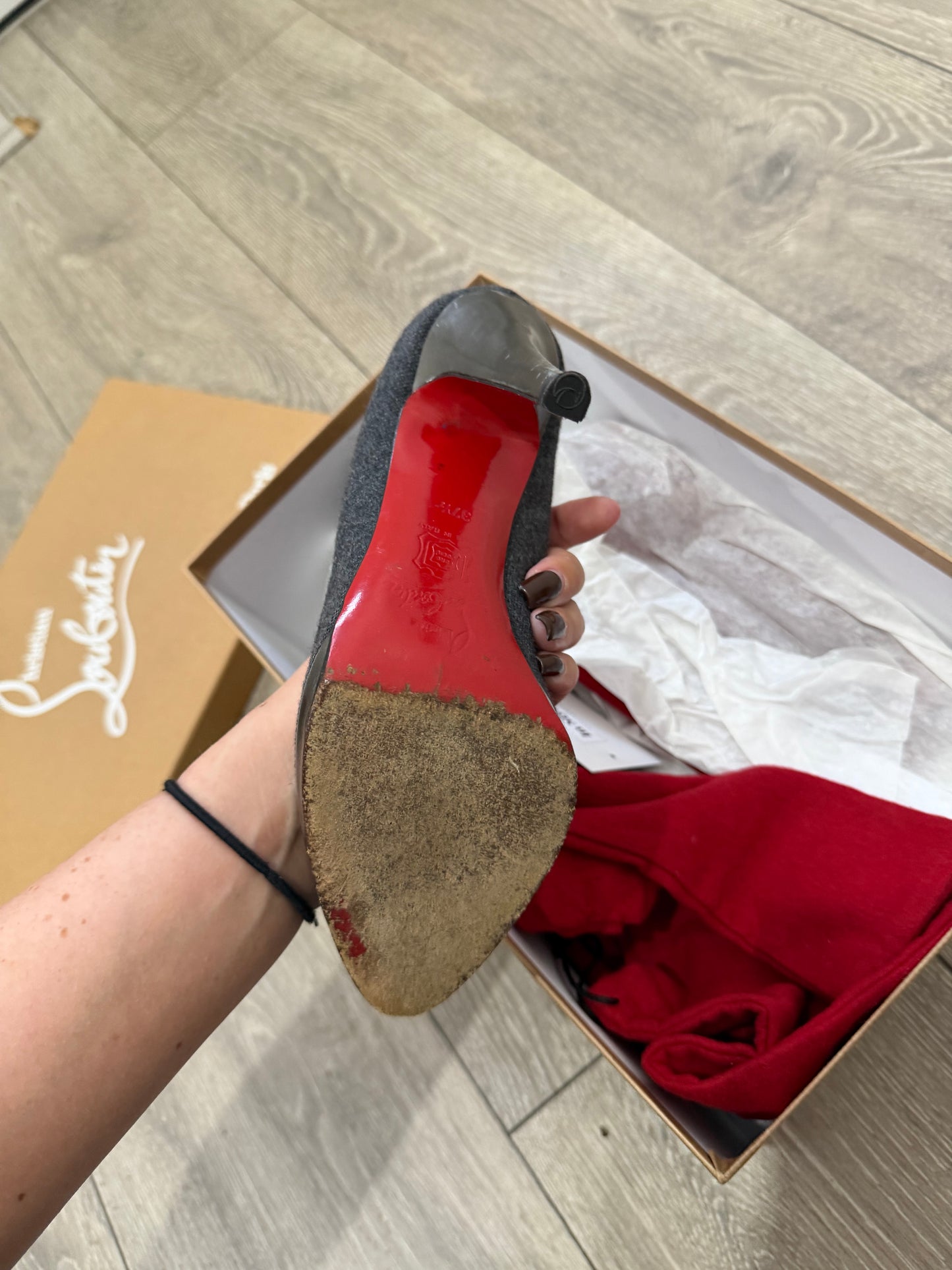 Grey Fabric Christian Louboutin Heels, Size 37.5