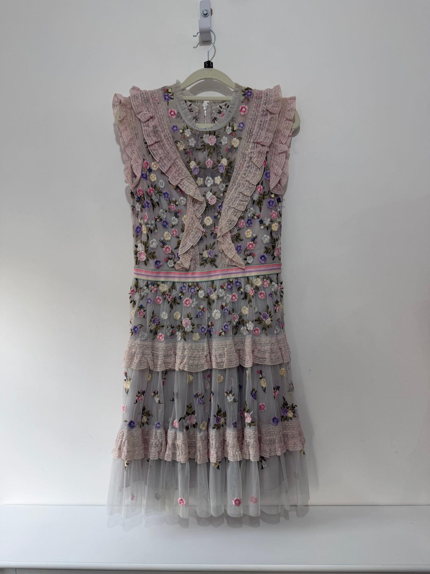 Pre-owned sheer pink floral Needle & Thread Dress, Uk 10