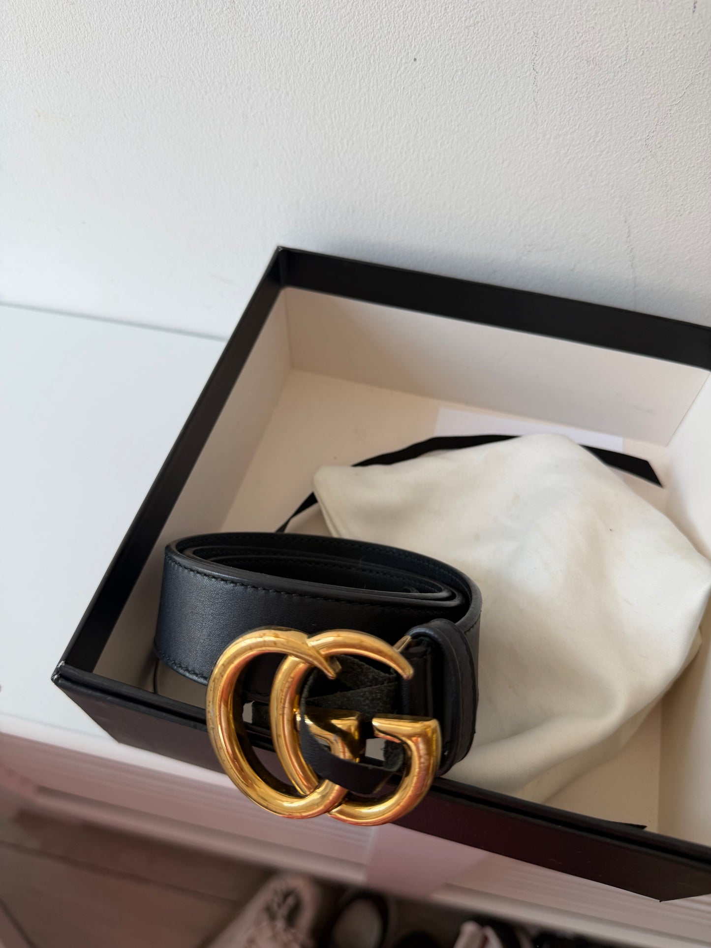 Preloved, Black with Gold hardware Gucci Belt, 70cm - 30 Inch (Small)