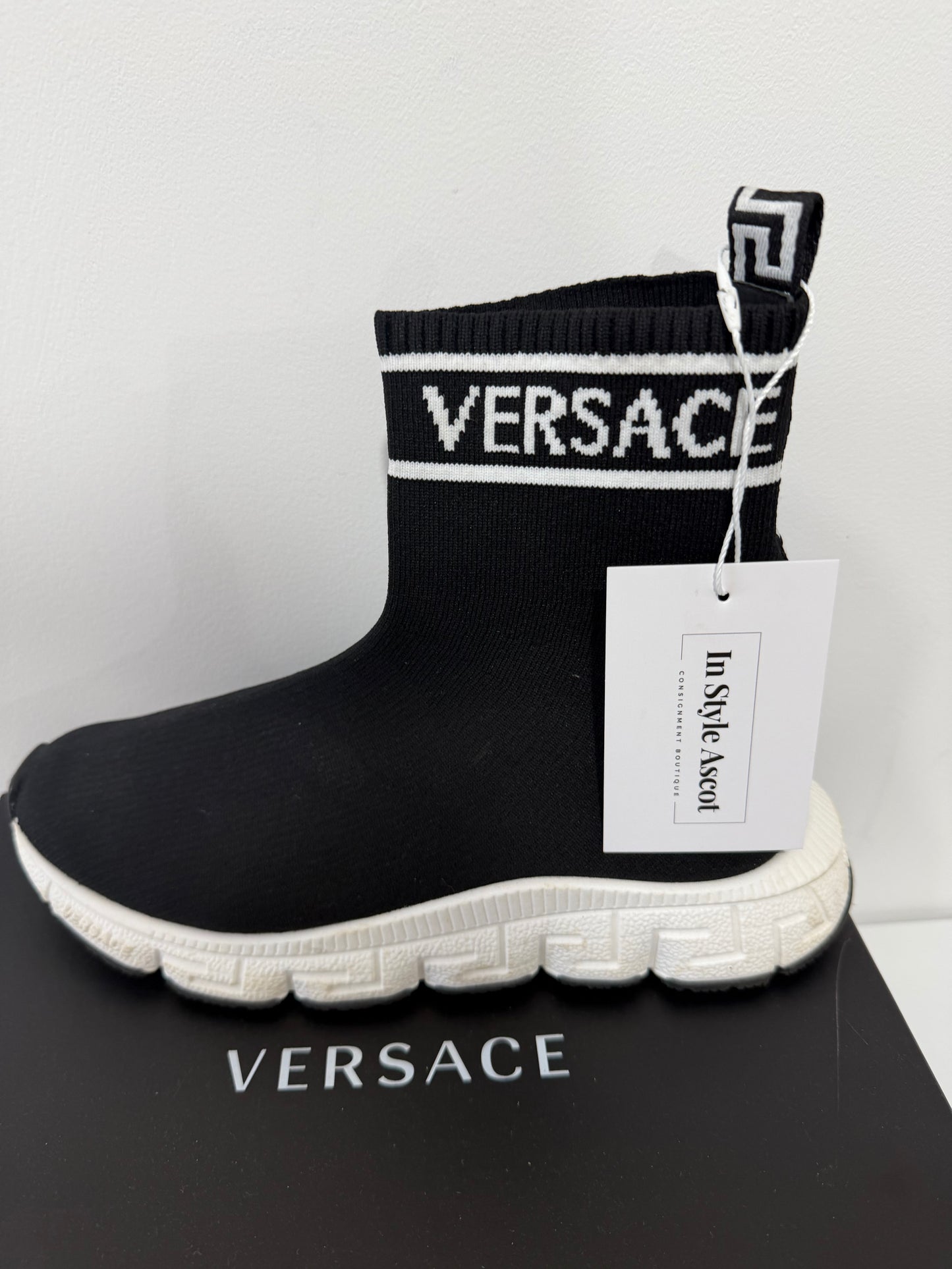Preloved Black & White Versace Sock Trainers, 37 uk4