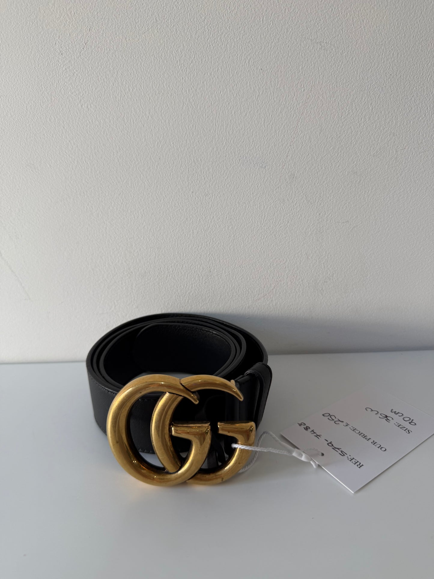 Pre-owned, Black with Gold Hardware Gucci Belt, Size 90/36