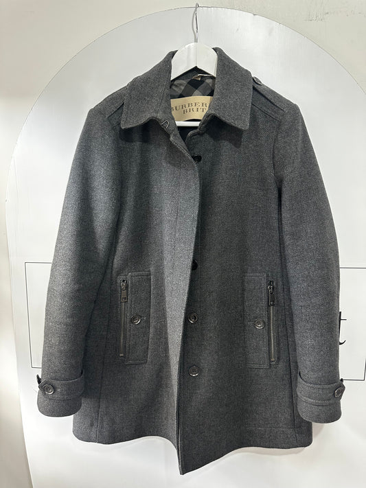 Grey Burberry Brit Wool Coat, Size 12
