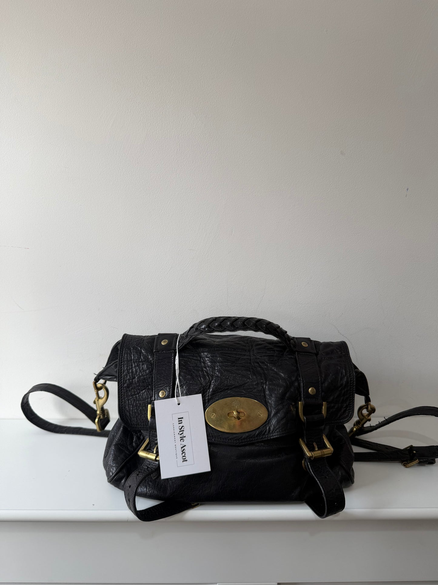 Preloved Black and Gold Mulberry Alexa Bag, Medium