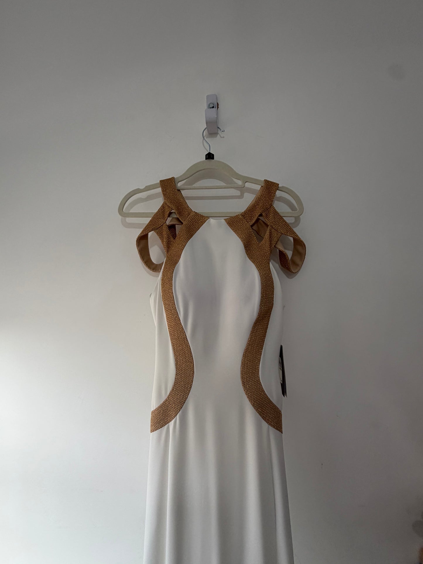 Preloved, NEW, White and Gold saboroma Dress, Size UK 8