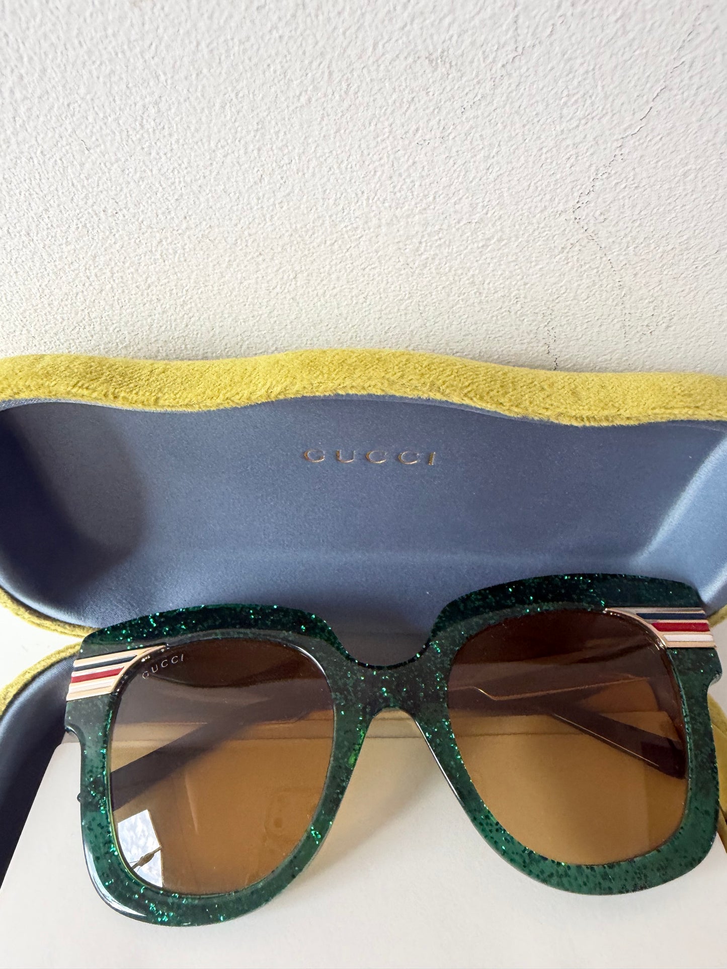 Preloved, Green Glitter Gucci Sunglasses, With Case