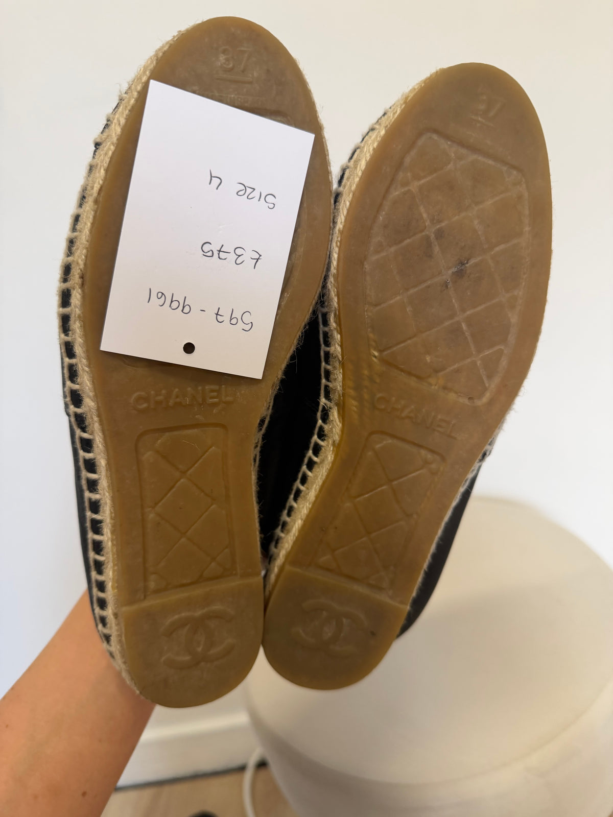 Preloved Chanel Espadrilles Size 4 Black with Gold CC