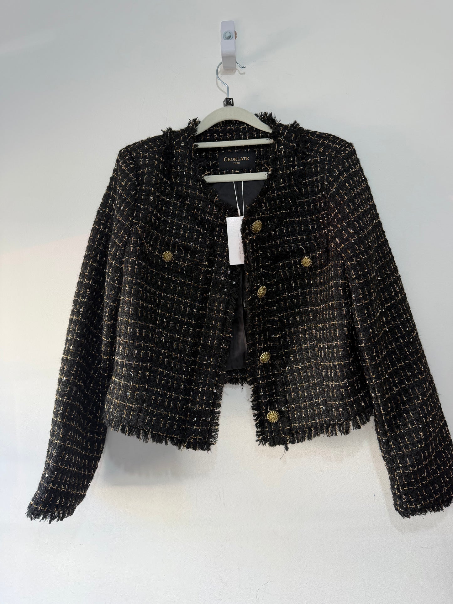 Preloved Choklate Jacket Blazer Size 12 Black and Gold