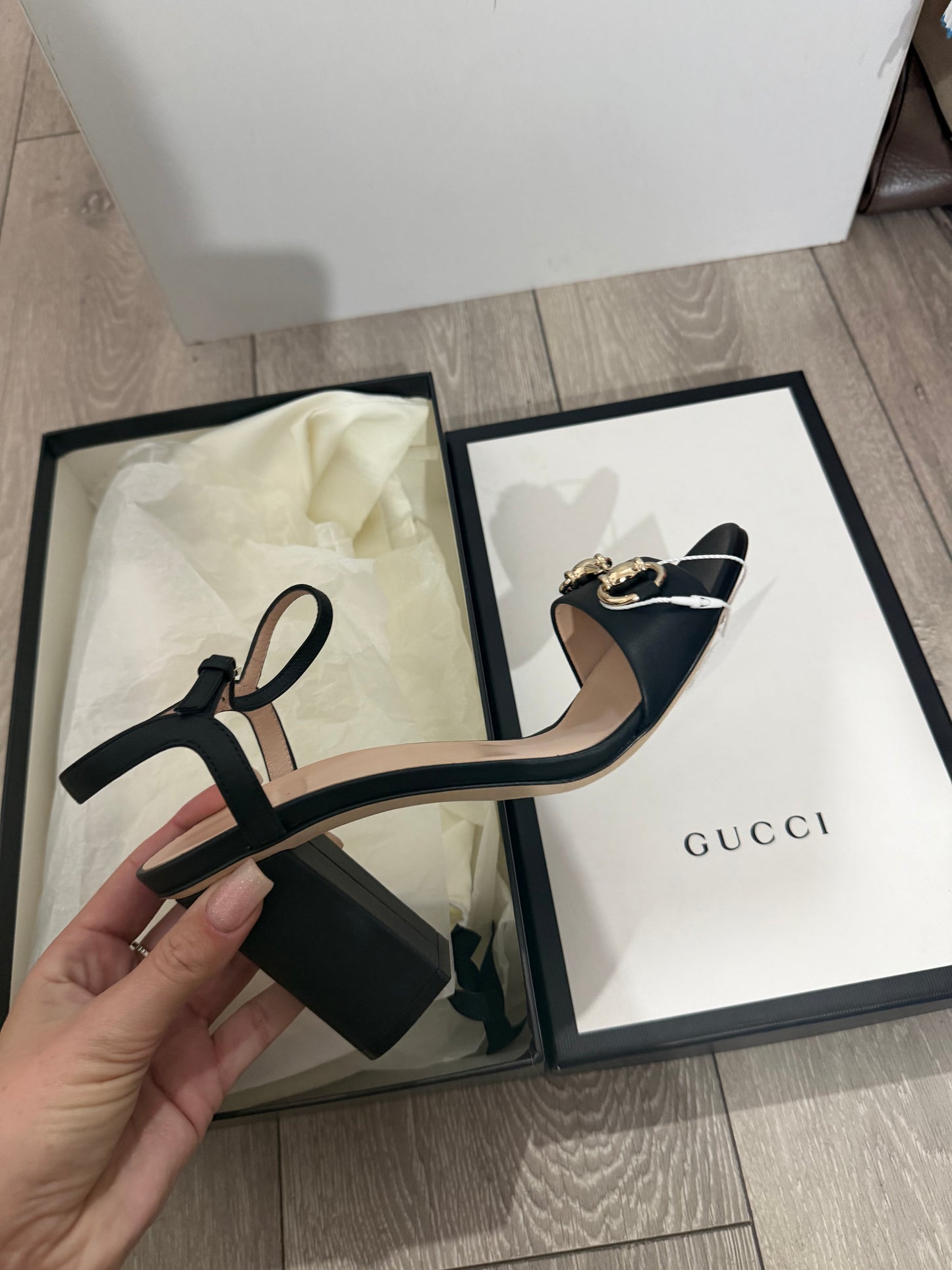Gucci Horsebit Sandal Block Heel, Size 37.5 Brand New