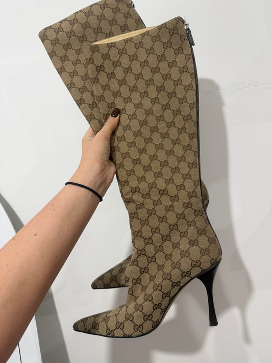 Monogram Vintage Gucci Boots, Size 7