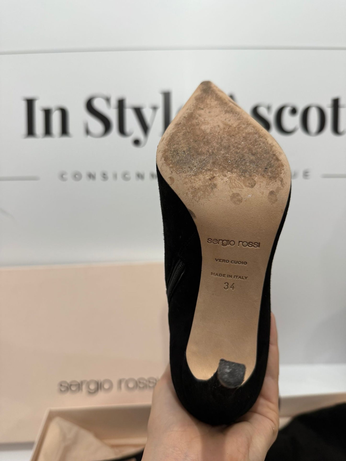 Black Sergio Rossi Suede Boots, Size 34