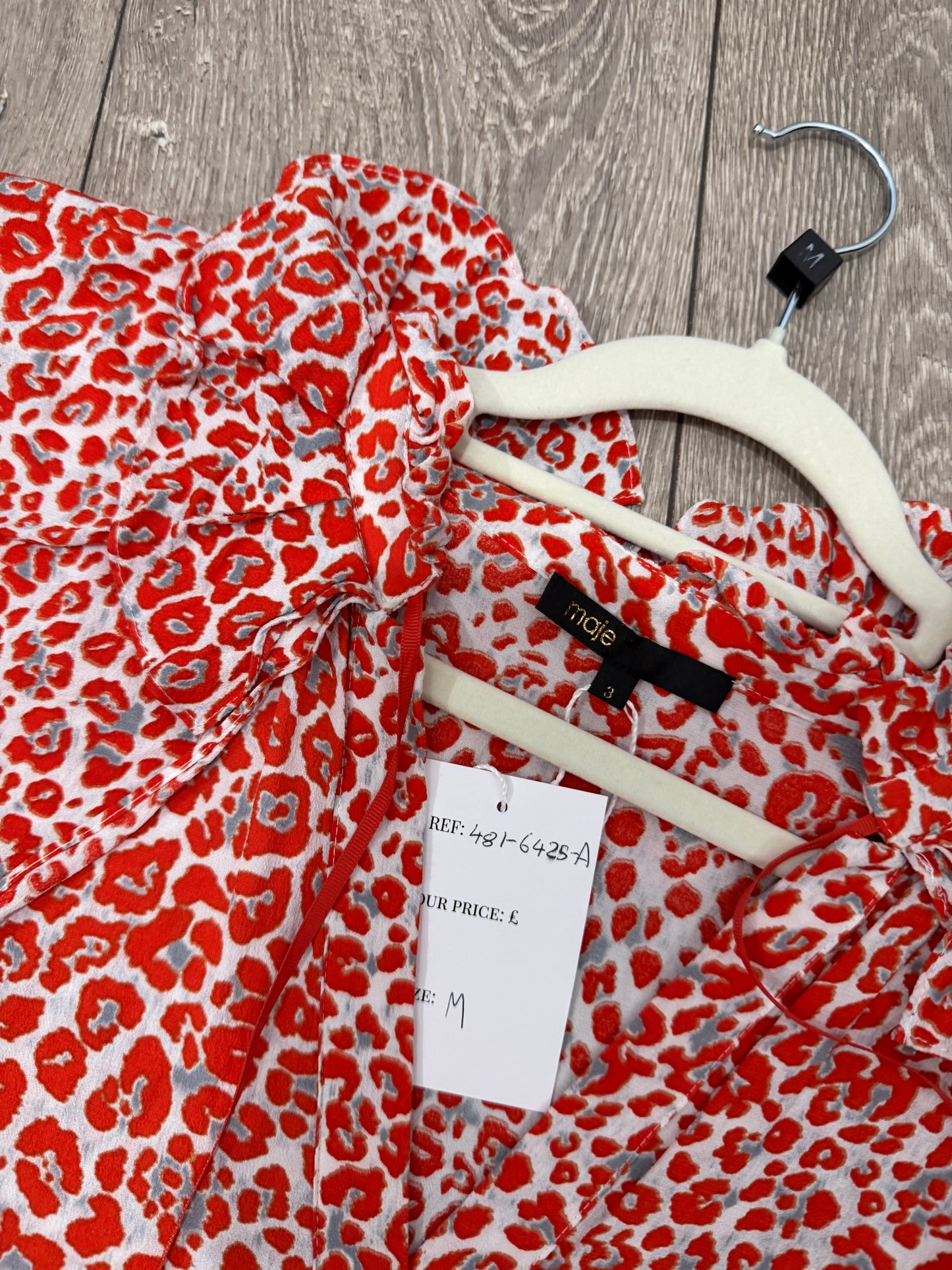 Pre-owned Red and white leopard print Maje Dress, Size 12