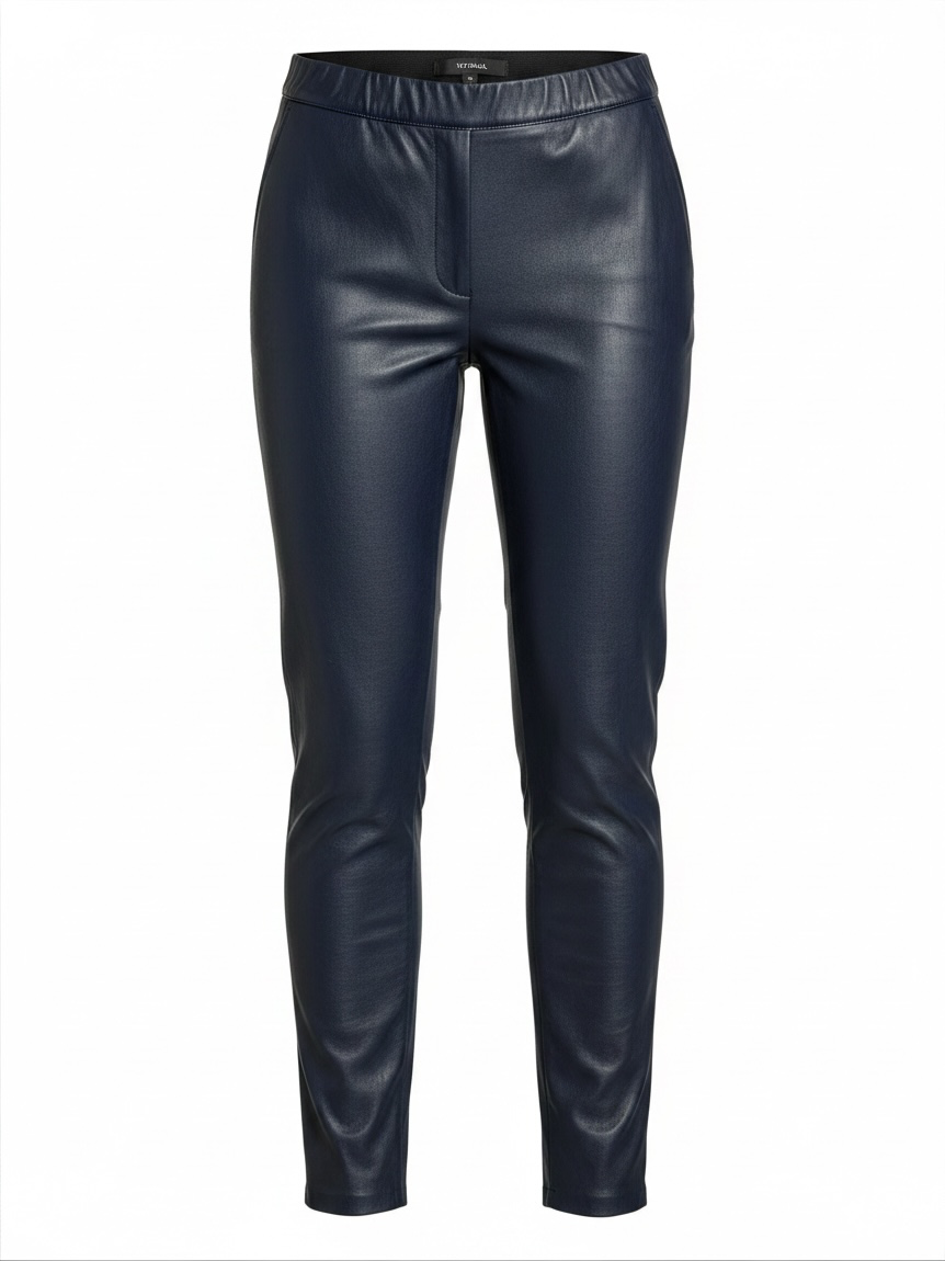 Preloved Uterque Leather Trousers Small Navy