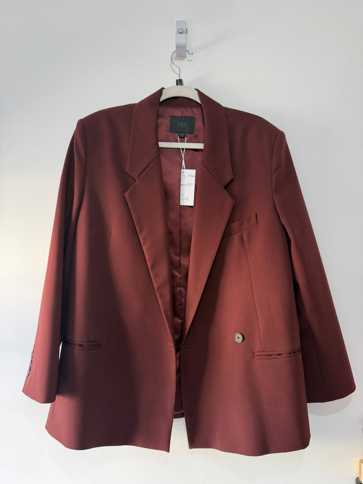 Preloved Zara Blazer Size XS-S but actually fits 12-14 Burgundy