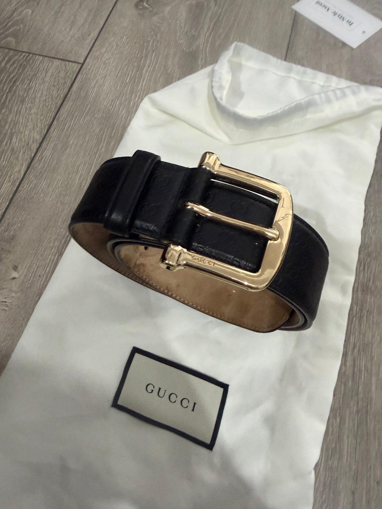 Gucci Gold Hardware Monogram Belt, 85/34