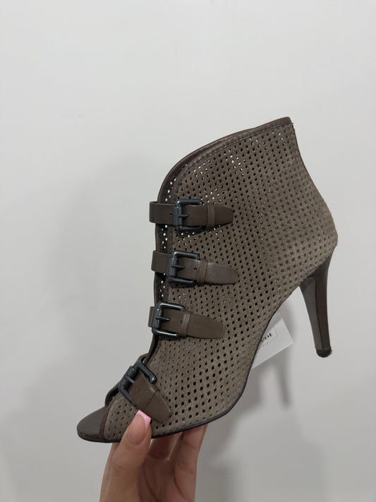 Grey Buckle Ash Heeled Boots, Size 5 - 38
