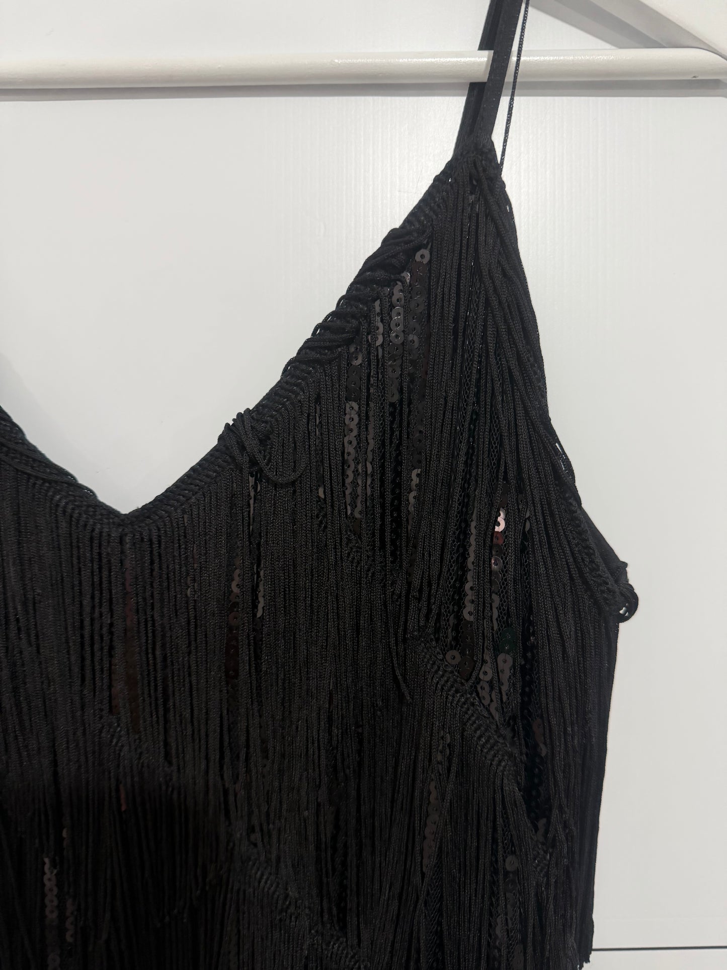 Black Fringe Swing Dress, Size Medium