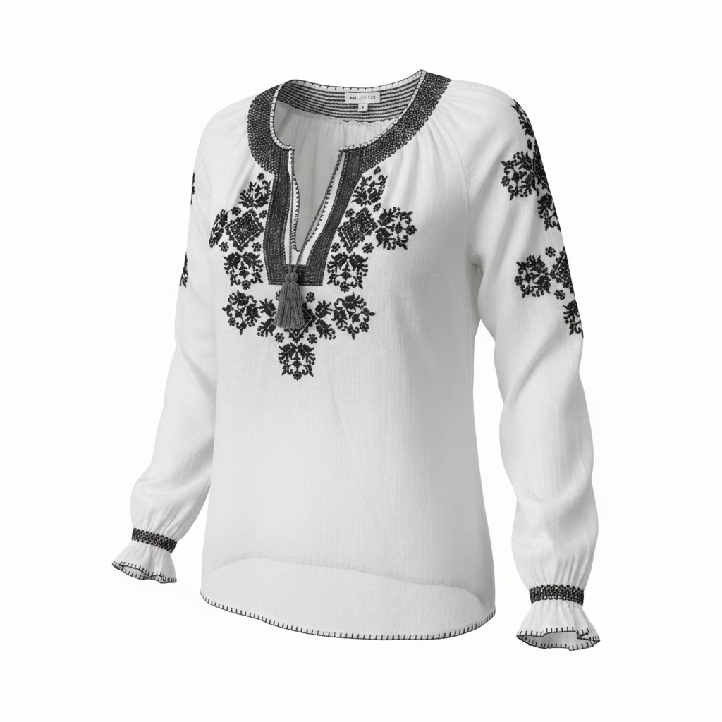 Pre-loved white with black details Nina Kaufmann Blouse, Size XL