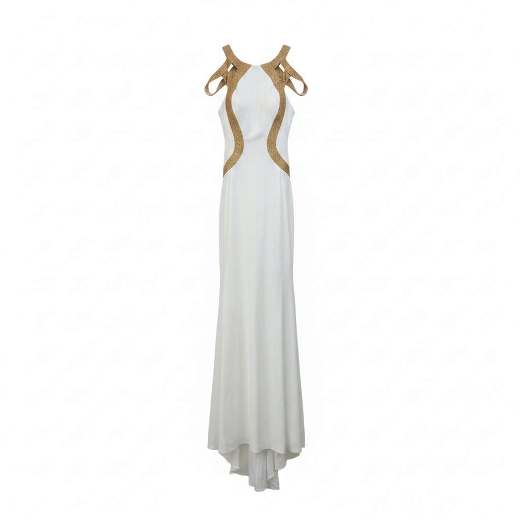 Preloved, NEW, White and Gold saboroma Dress, Size UK 8