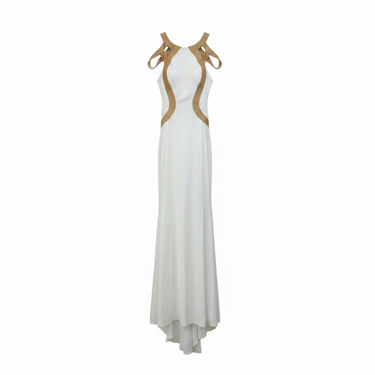 Preloved, NEW, White and Gold saboroma Dress, Size UK 8