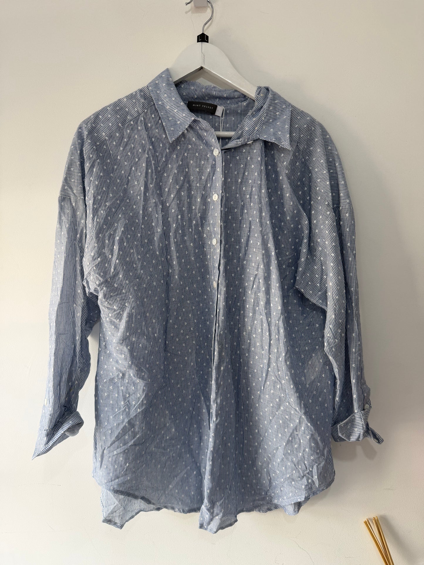 Preloved, Denim Blue Mint Velvet Blouse Shirt, Size Large