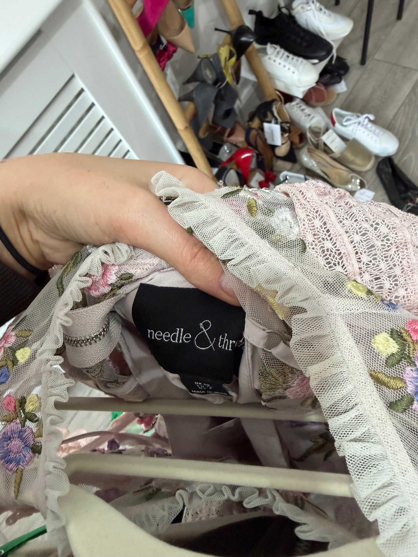 Pre-owned sheer pink floral Needle & Thread Dress, Uk 10