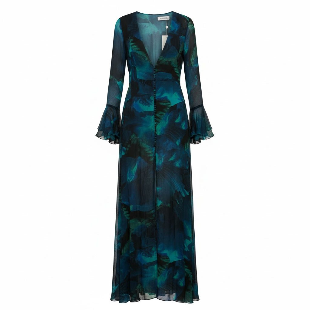 Pre-owned blue and green Rat & Boa Beach cover up dress, Size Medium Fiorella Floral Dress