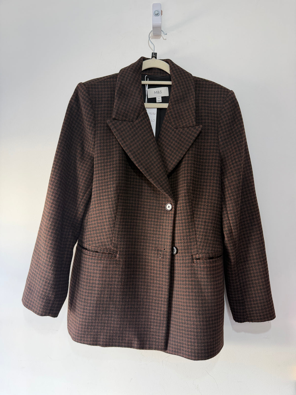 Preloved M&S Jacket Size 14 Brown Houndstooth