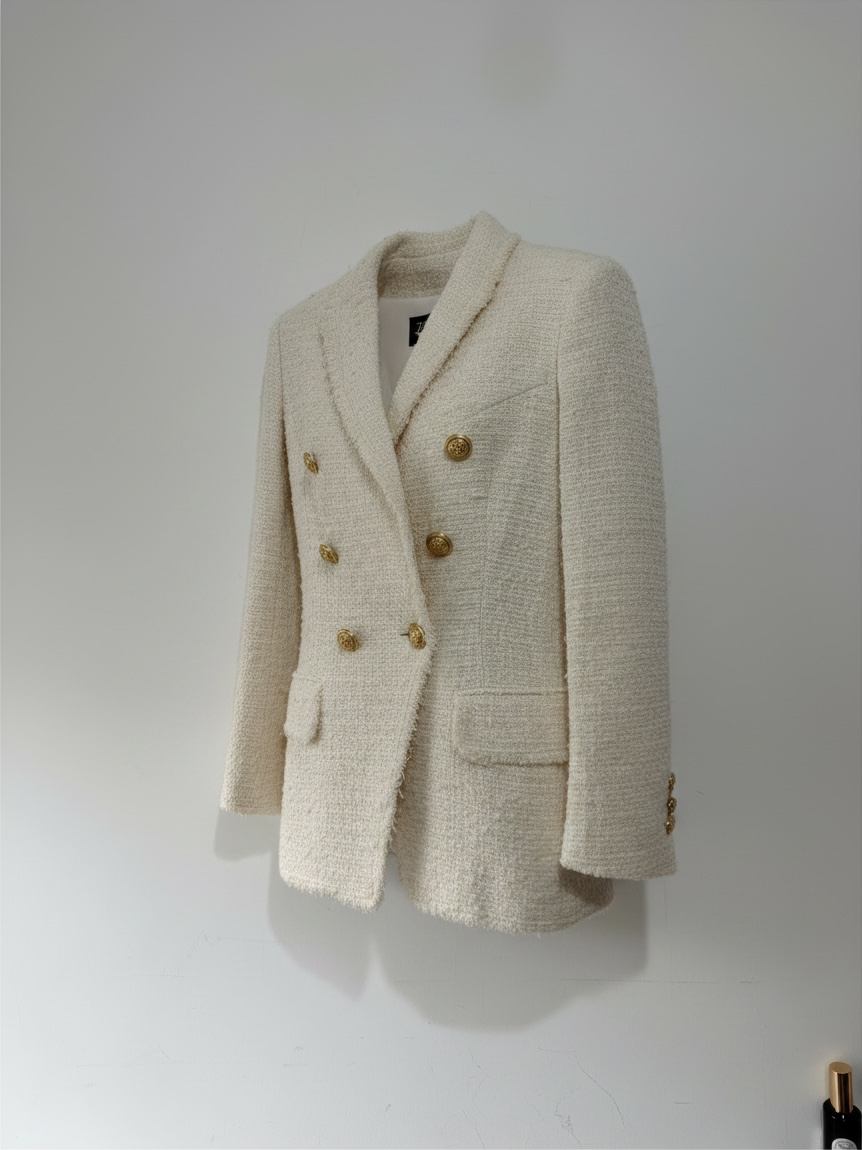 Preloved Balmain Blazer Size XS UK 6 White with Gold Buttons