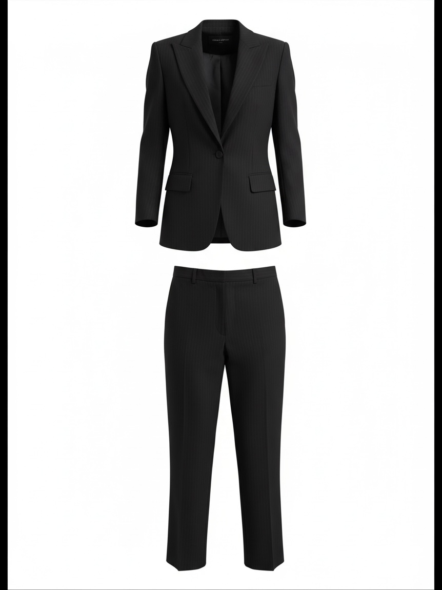 Preloved Giorgio Armani Suit, Size 8 Black Pinstripe