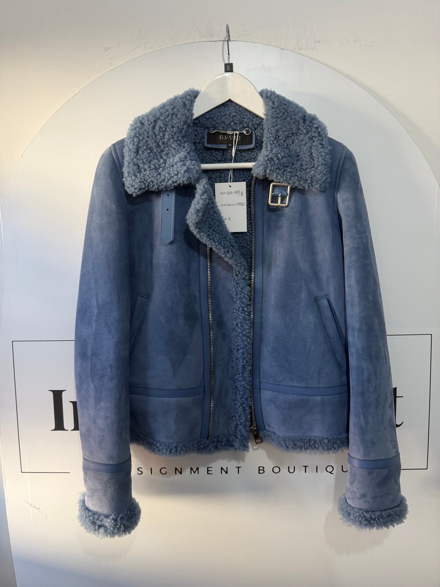Blue Gucci Sherpa Jacket, Size 40 - UK 8