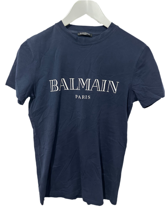 Navy Balmain T-Shirt Mens, XS