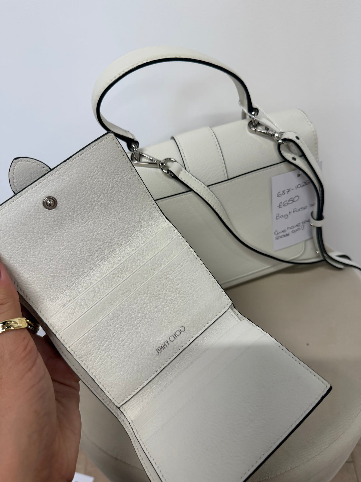 Preloved Jimmy Choo Bag and Purse Set White and Diamonte