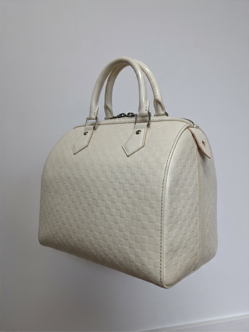Preloved Louis Vuitton Bag & Purse Set Damier Facette Speedy Cube Cream/White Calfskin