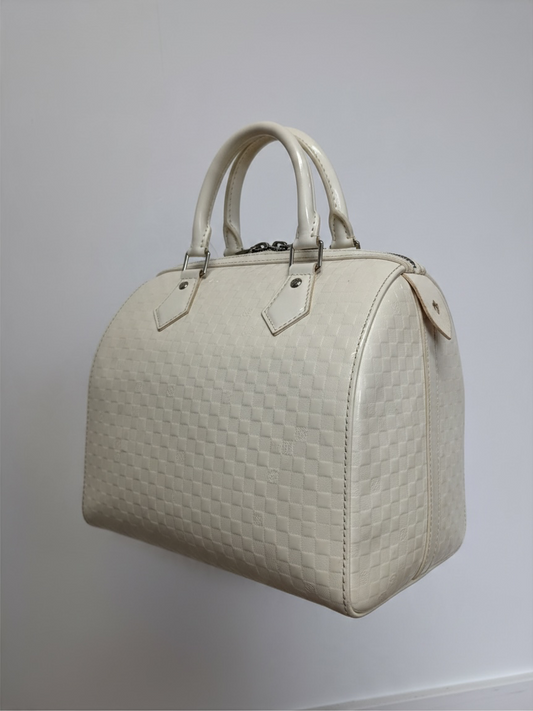 Preloved Louis Vuitton Bag & Purse Set Damier Facette Speedy Cube Cream/White Calfskin