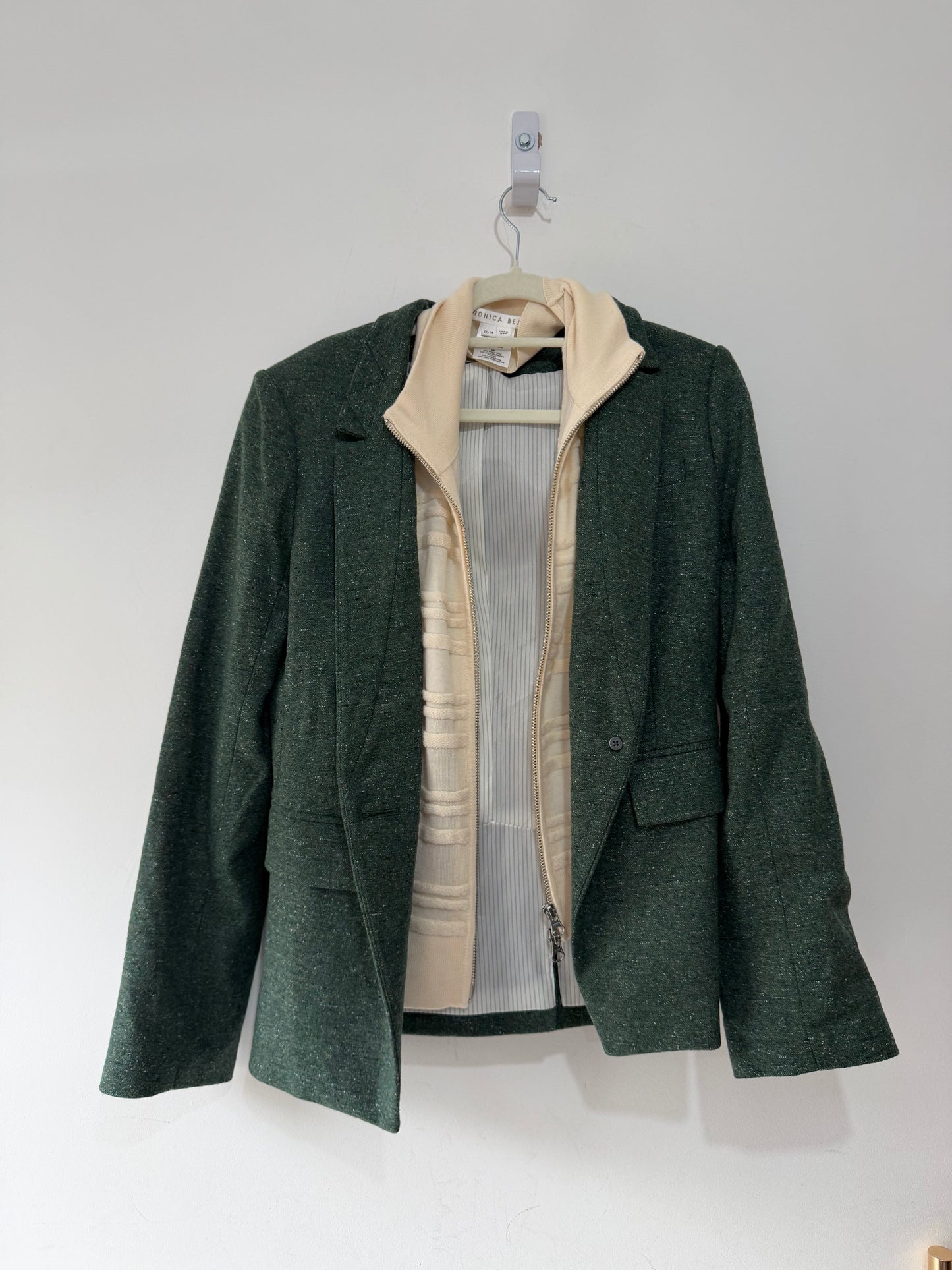 Preloved Veronica Beard Blazer with detachable cardigan Size UK 12 Green and Cream