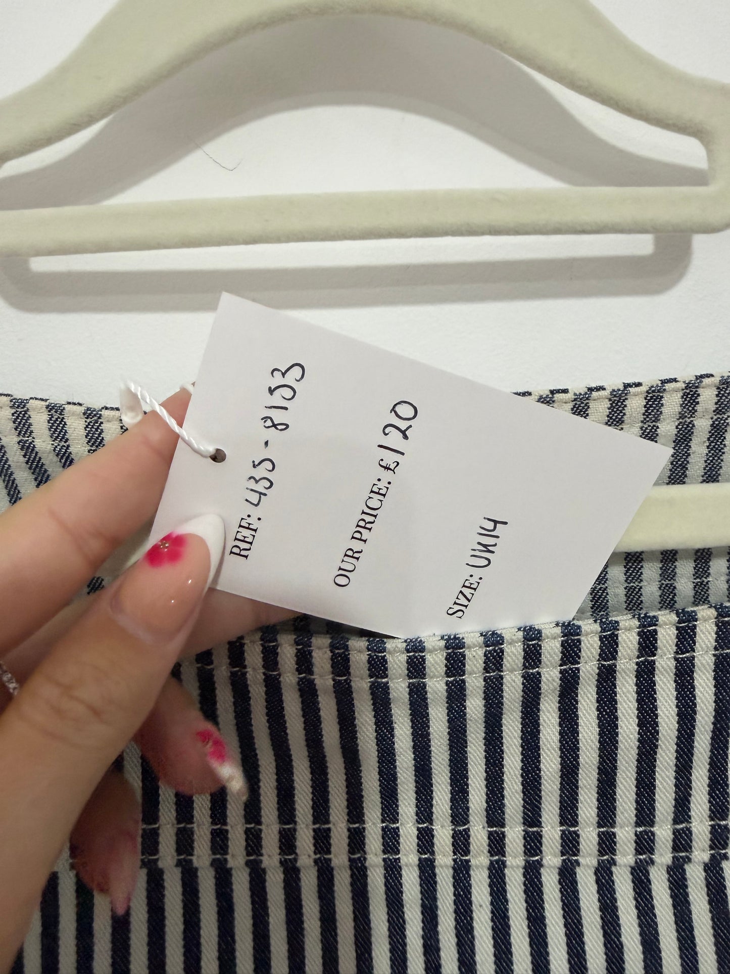 Preloved, Navy/White Chloé Top, UK 14 (12-14)