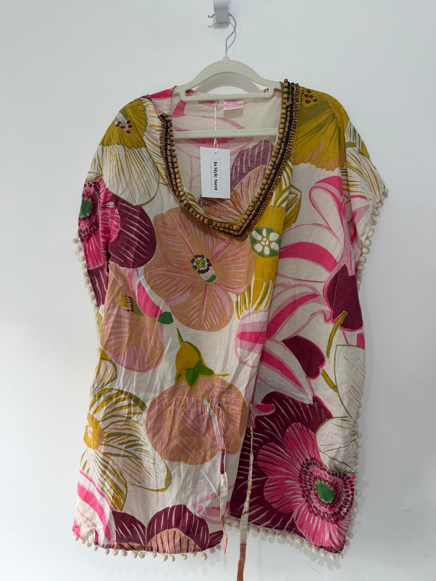 Preloved, Yellow/Pink  Fourtys  Beach Kaftan, One Size