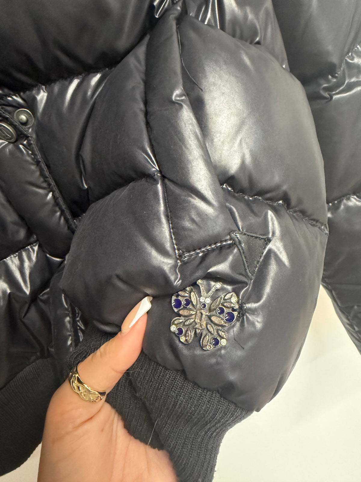 Preloved Galliano Puffer Coat Size 10 Black with White Fur