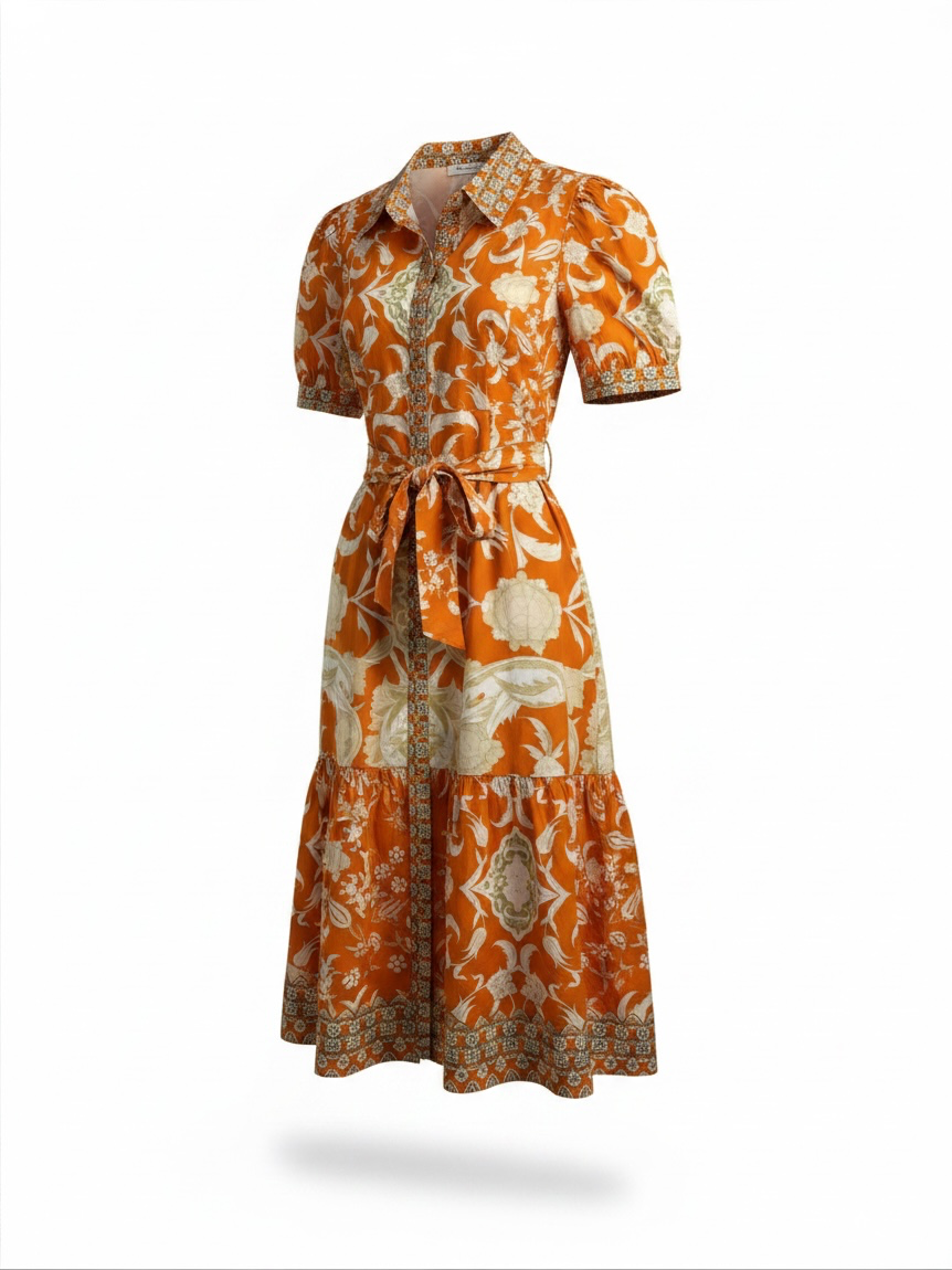 Preloved Raishma Studio Dress 12 Light Orange with Cream Flower Design