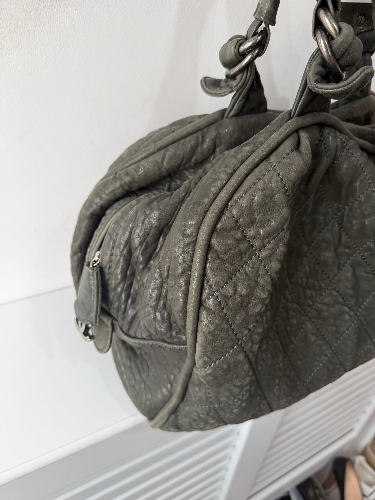Preloved Chanel Bowler Bag 44cmXD23XH28 Green 2008 Silver Hardware