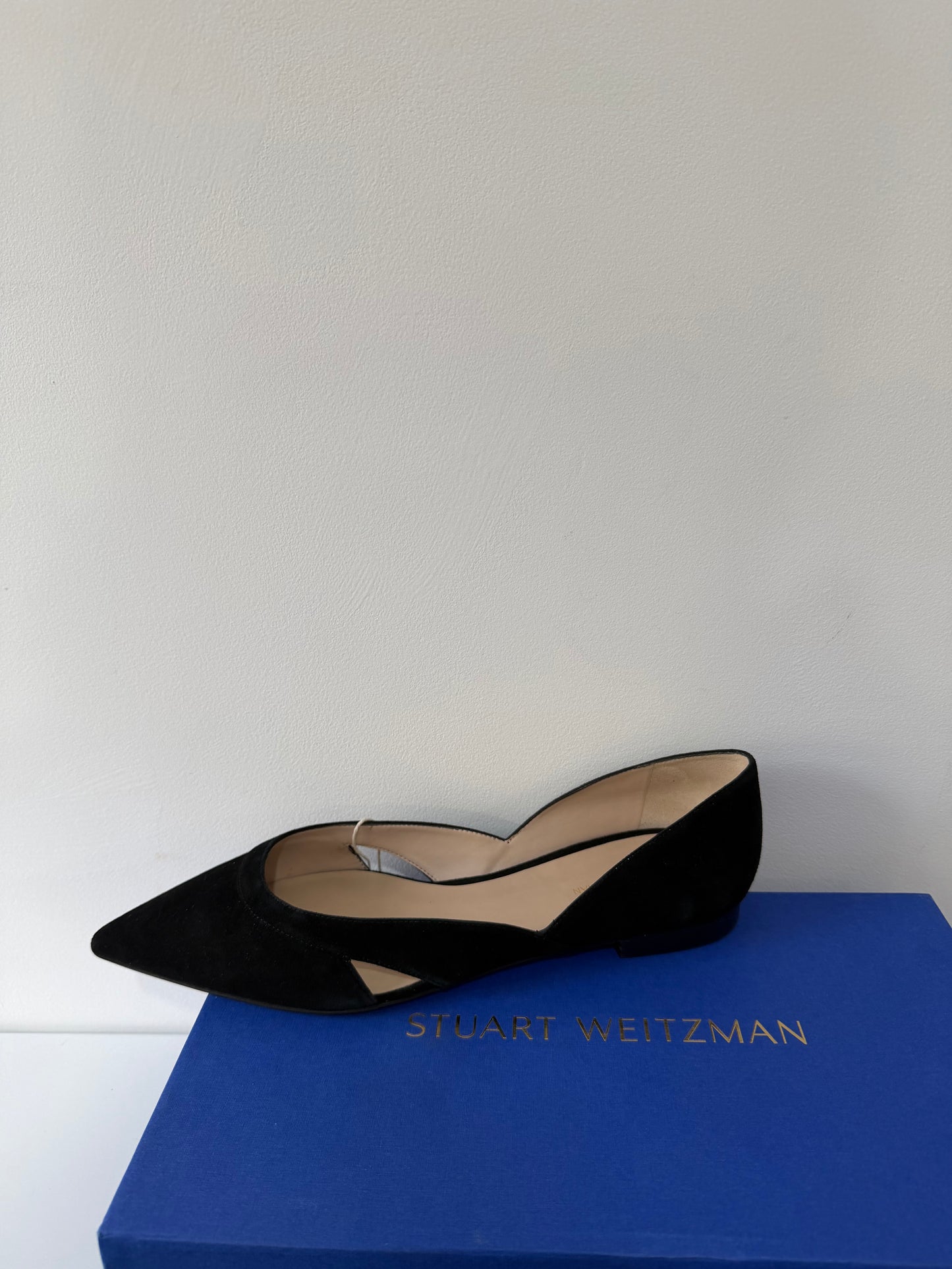 Pre-owned, Black Suede Stuart Wietzman Ballet Flats Pumps, Size 6.5 - 39.5