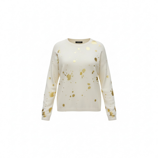 Cream Splatter Brodie 100% Cashmere Jumper & Scarf, XL