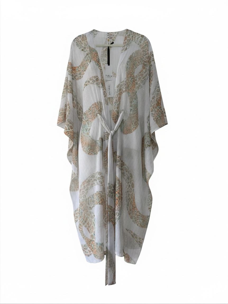 Preloved NAIA Ibizia Kaftan S/M Cream with Gold Cream Turquoise snake print