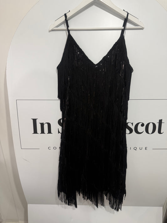 Black Fringe Swing Dress, Size Medium