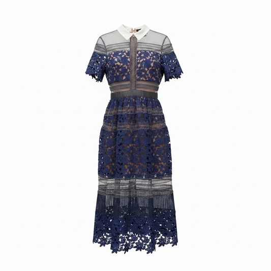 Preloved, Blue Self-Portrait Ascot Dress and Hat, Size 10