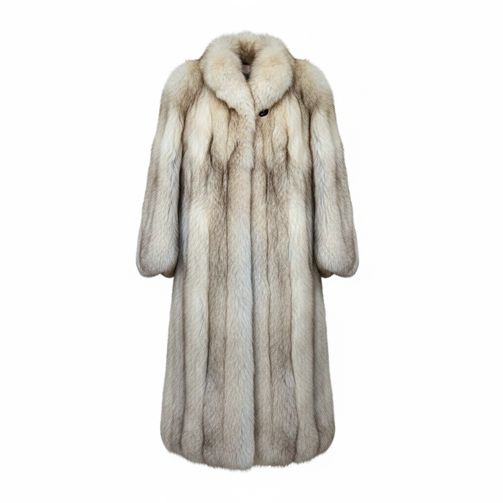 White Cream Vintage FOX FUR COAT, Size 10-12