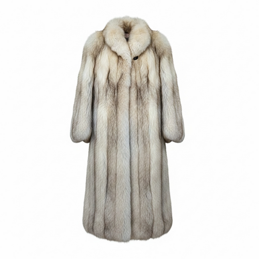 White Cream Vintage FOX FUR COAT, Size 10-12