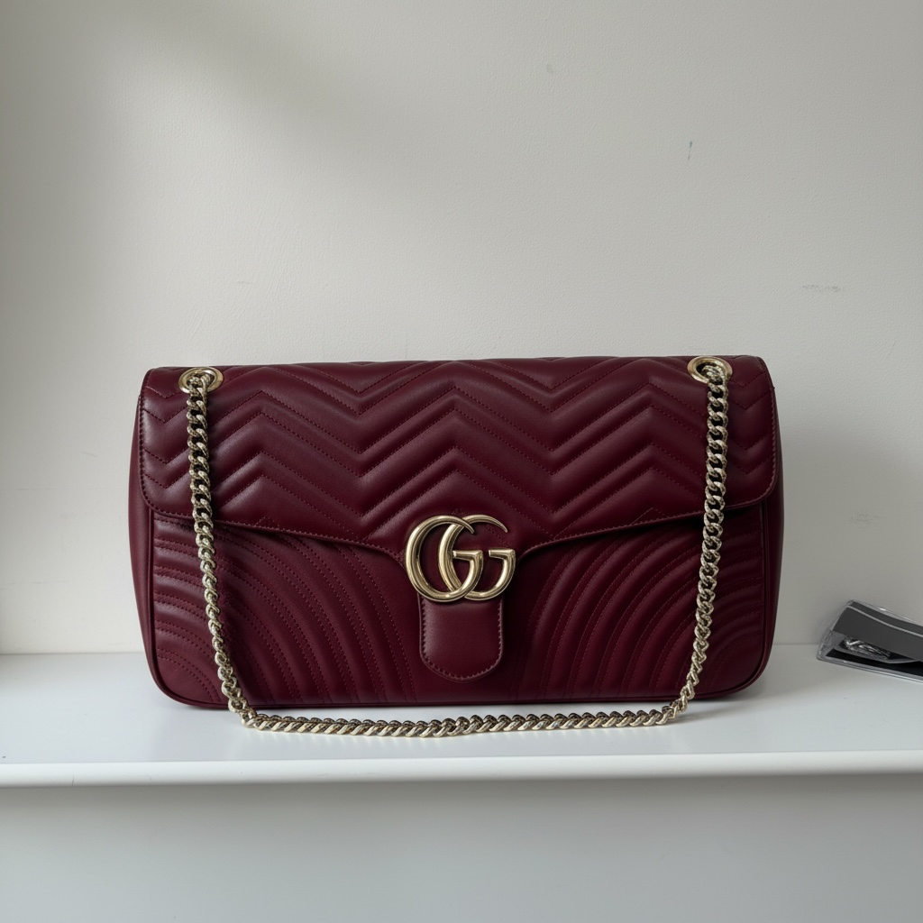 Pre-owned, New, Burgundy Gucci Marmont Bag, Size XL